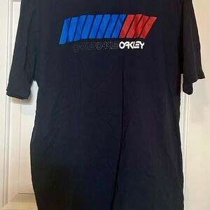 Oakley Men's Black Tee with Blue and Red Design